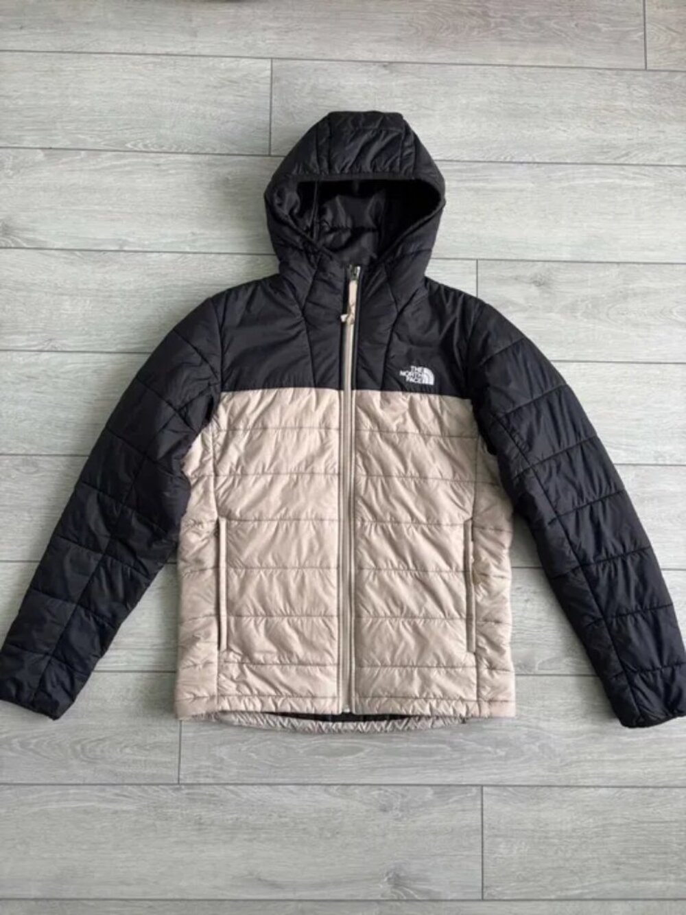 Men's Black Beige Quilted Hooded Jacket TNF The North Face The North Face TNF